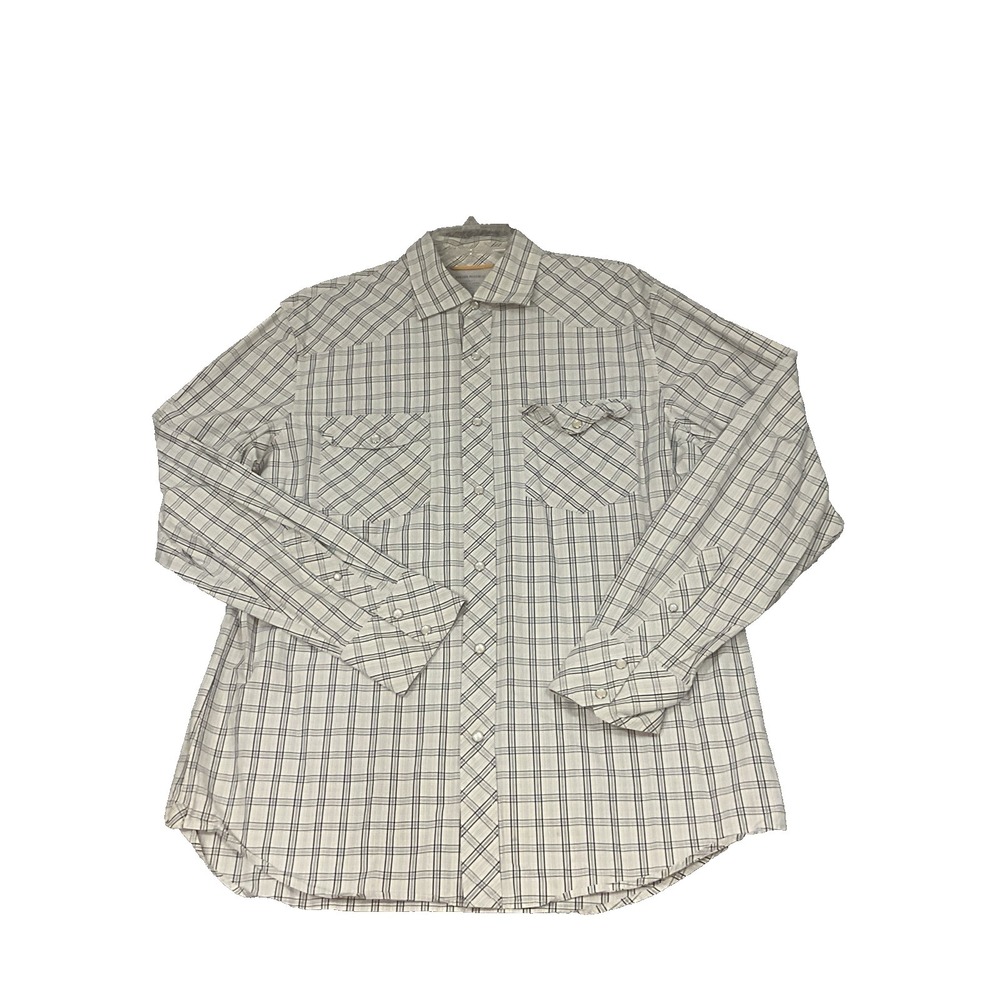 Western Shirt Pearl Snap Plaid Long Sleeve Banana Republic Slim Fit XL Blue